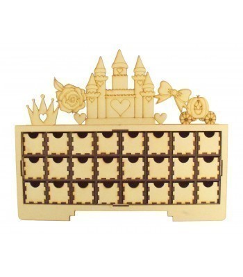 SPECIAL OFFER - Laser Cut Christmas Rectangle 24 Drawer Advent Calendar Drawers with Princess Shapes